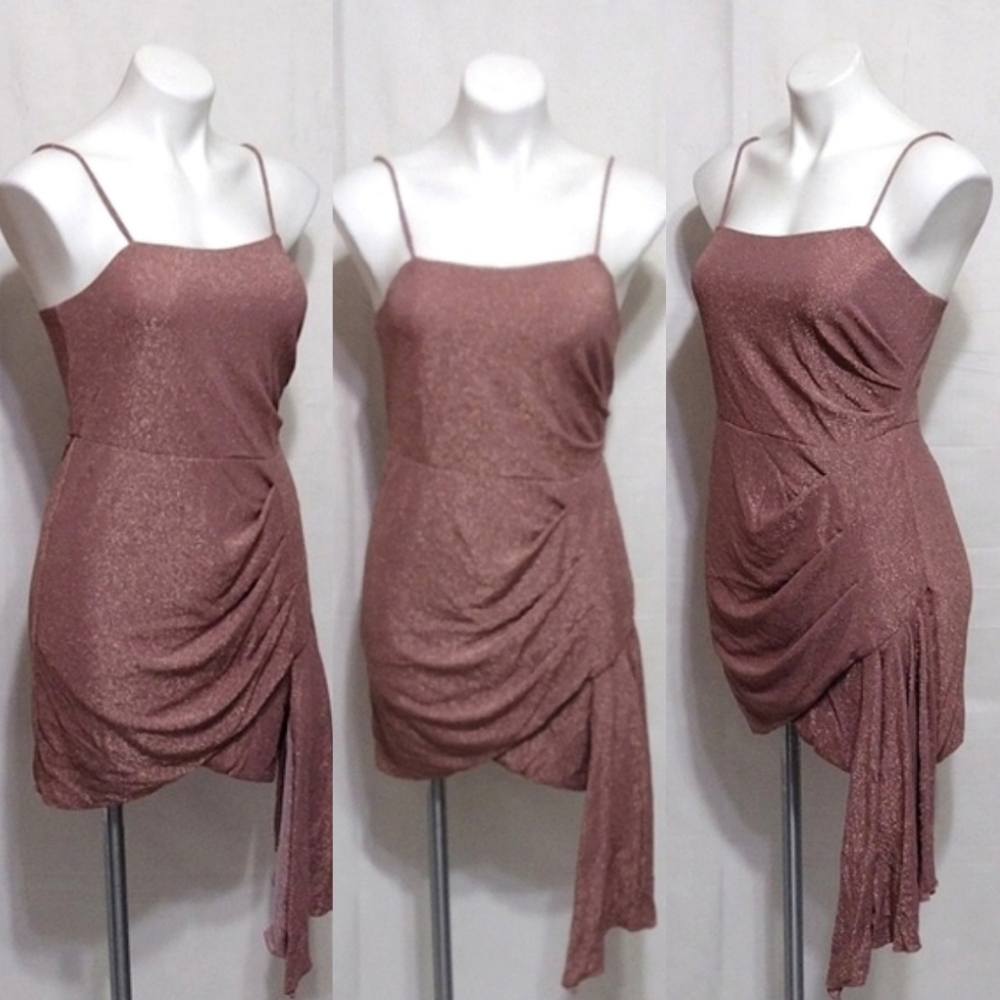 New SAYLOR Metallic Glitter Old Rose Draped Knit Dress Medium Party Glam Luxe